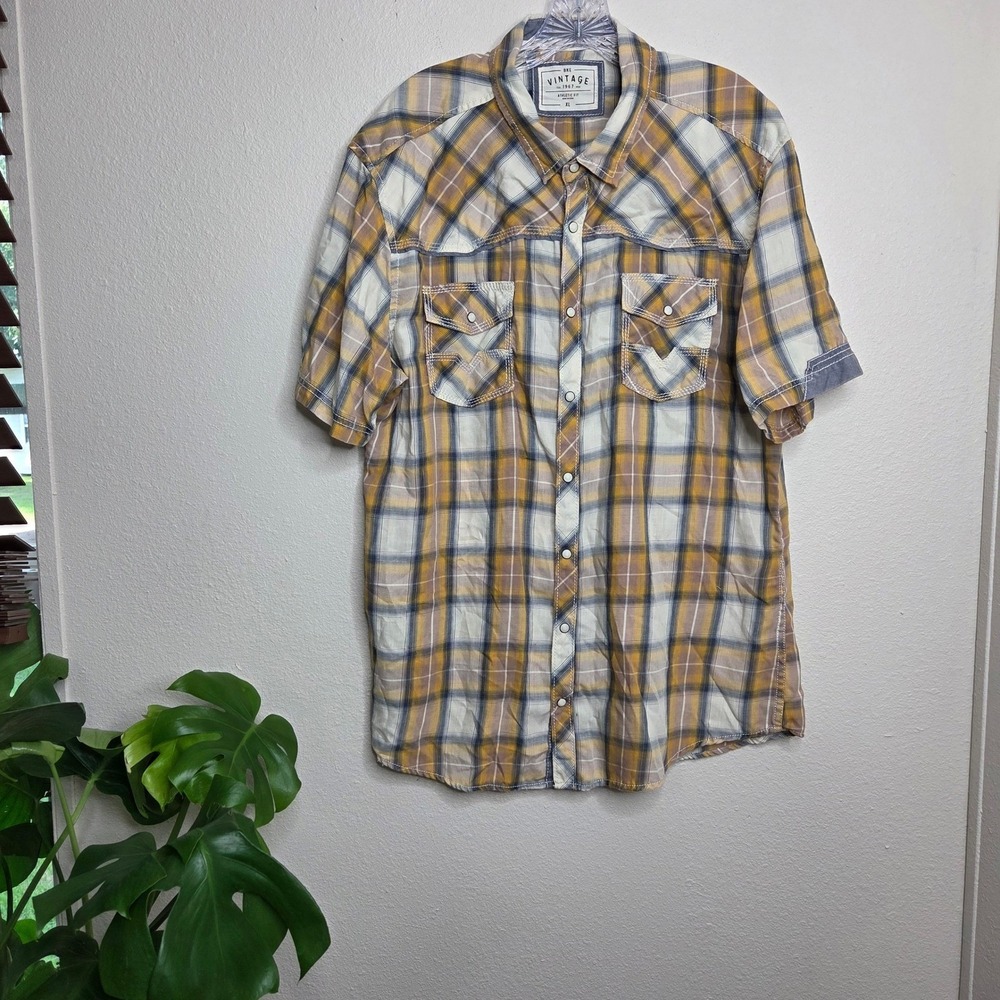 BKE Vintage Plaid Western Shirt XL Mustard Plaid‎ Western Rockabilly Rocker
